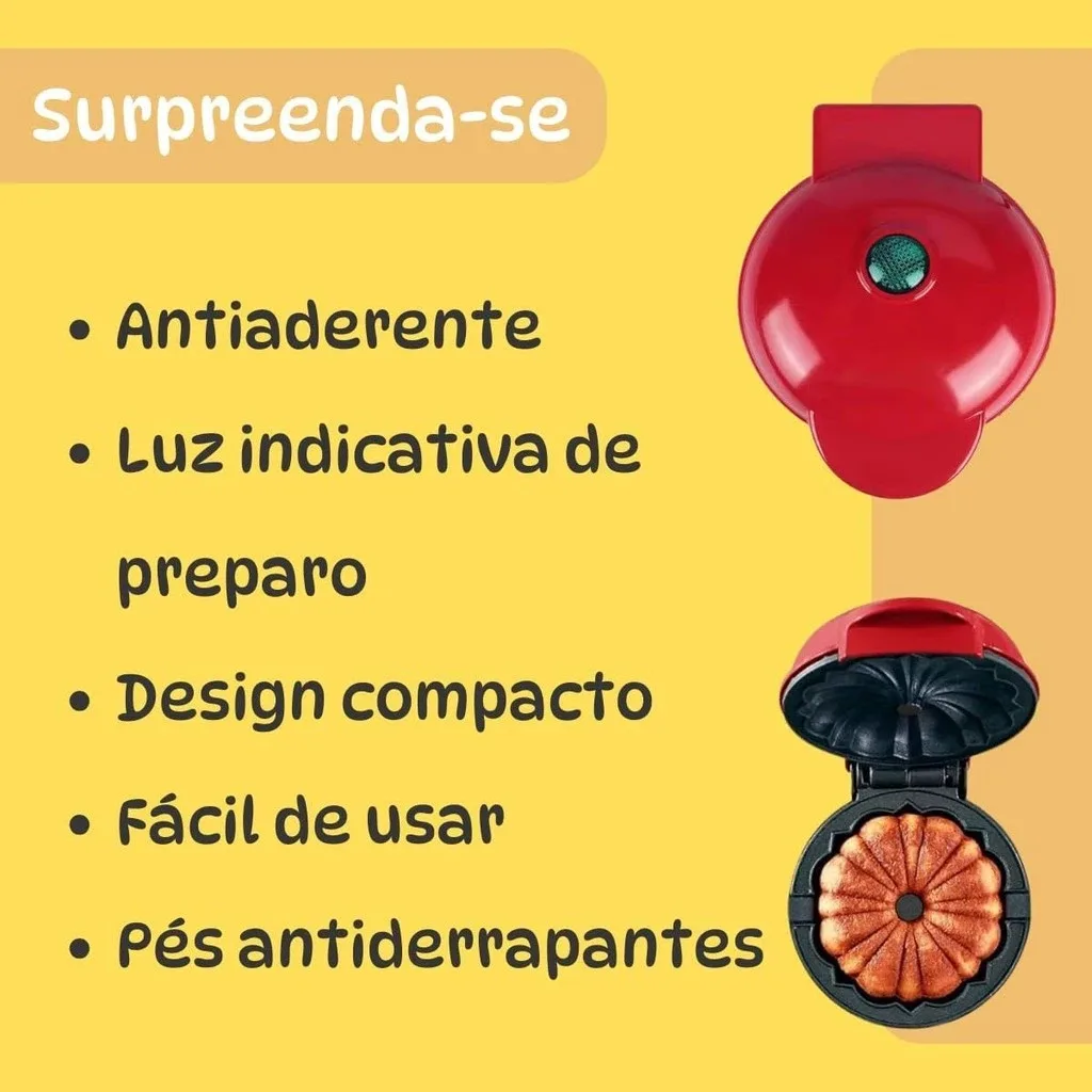 Mini Máquina de Bolo e Pipoca sem Óleo Portátil 110V