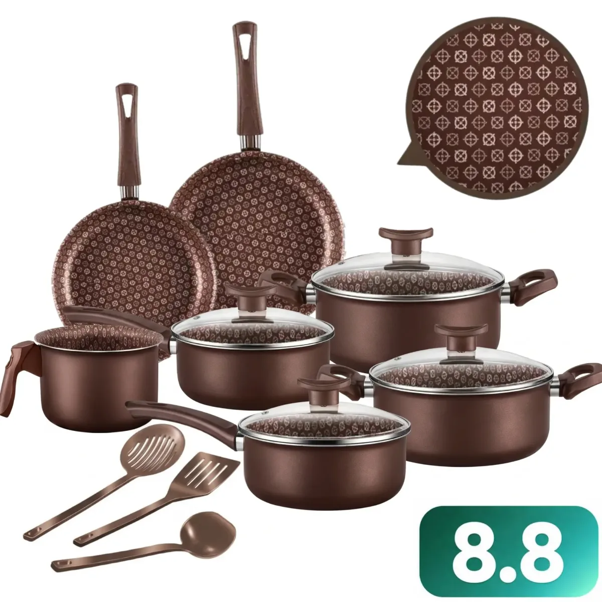 Jogo de Panelas 10 Peças Antiaderente com Tampa de Vidro Temperado Bianco Vanilla - Kit D'italia Cozinha Completa — imagem 4