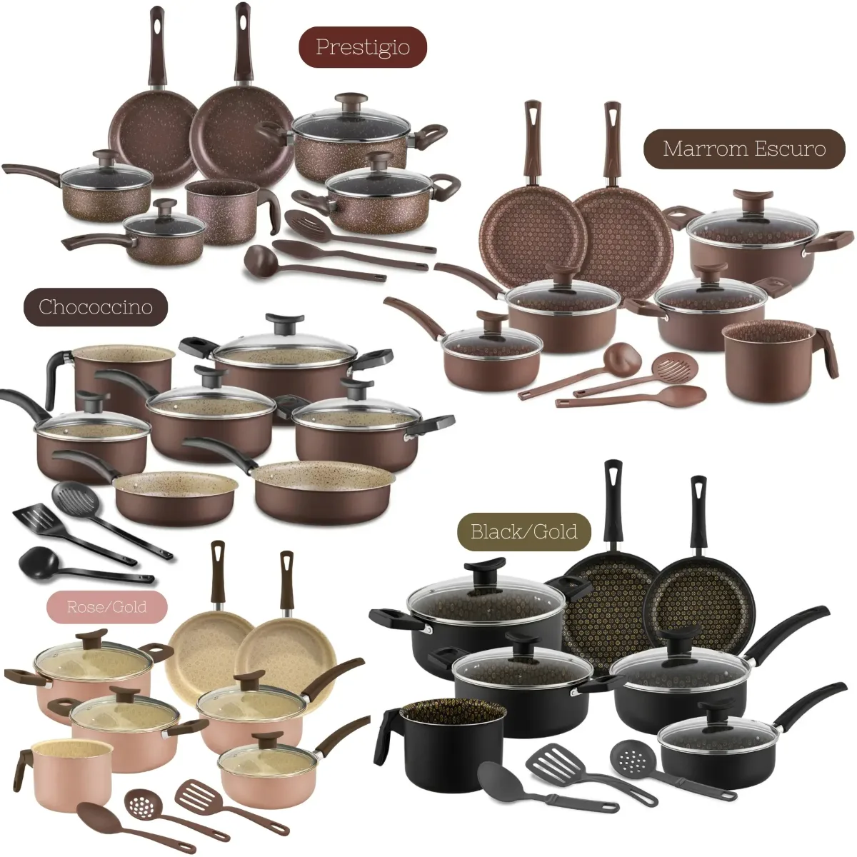 Jogo de Panelas 10 Peças Antiaderente com Tampa de Vidro Temperado Bianco Vanilla - Kit D'italia Cozinha Completa — imagem 7