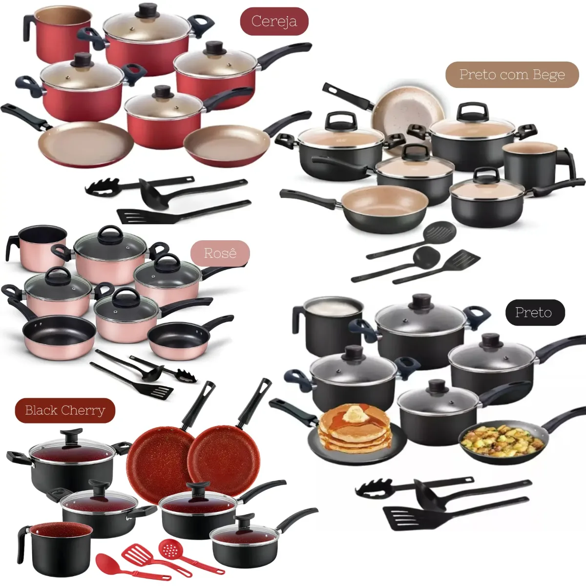 Jogo de Panelas 10 Peças Antiaderente com Tampa de Vidro Temperado Bianco Vanilla - Kit D'italia Cozinha Completa — imagem 8