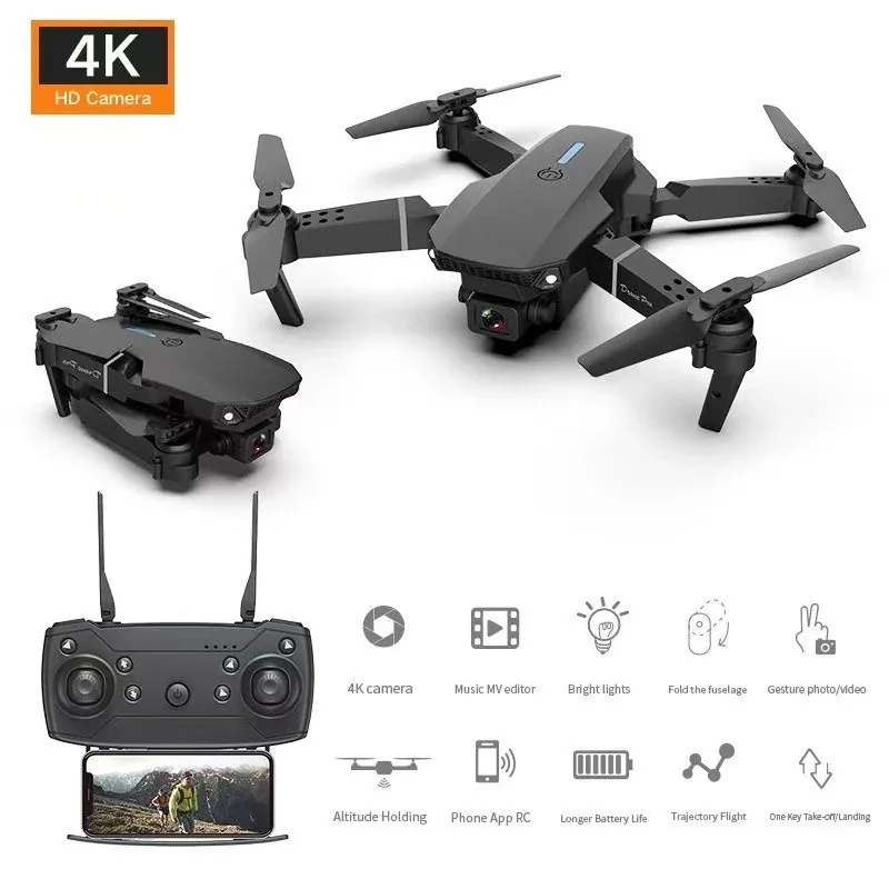Drone E88 Dual Camera 4K Com 1 Bateria WI-FI PRETO NOVO — imagem 3